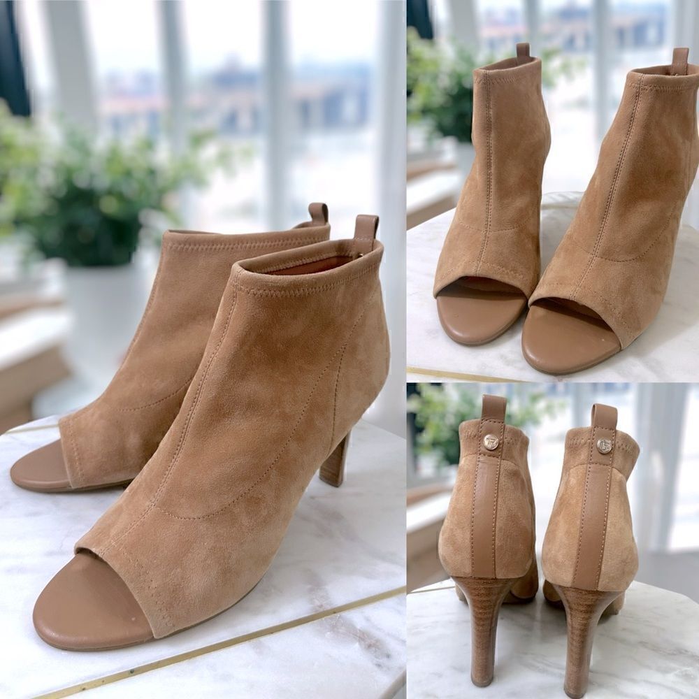 TARYN ROSE Helene Stretch Suede Open Toe Ankle Bootie Size 10